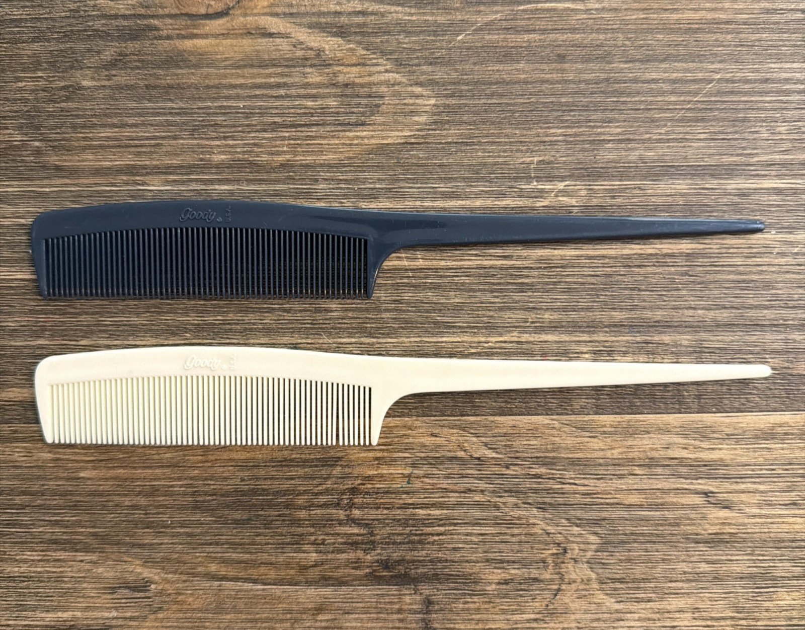 Goody 1980s Vtg Lot of 2 Combs Rat Tail Teasing Hair Retro Cream Charcoal Gray