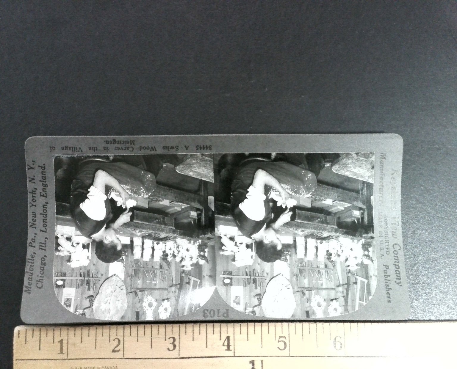 Swiss Wood Carver Stereoview Keystone View Co. 1900s Meiringen Switzerland Swiss Wood Carver Stereoview Keystone View Co. 1900s Meiringen Switzerland