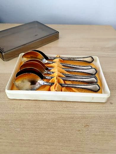 Vintage Soviet USSR Estonia TJ Talinn Gilded Melchior Silver Set of 6 Teaspoons