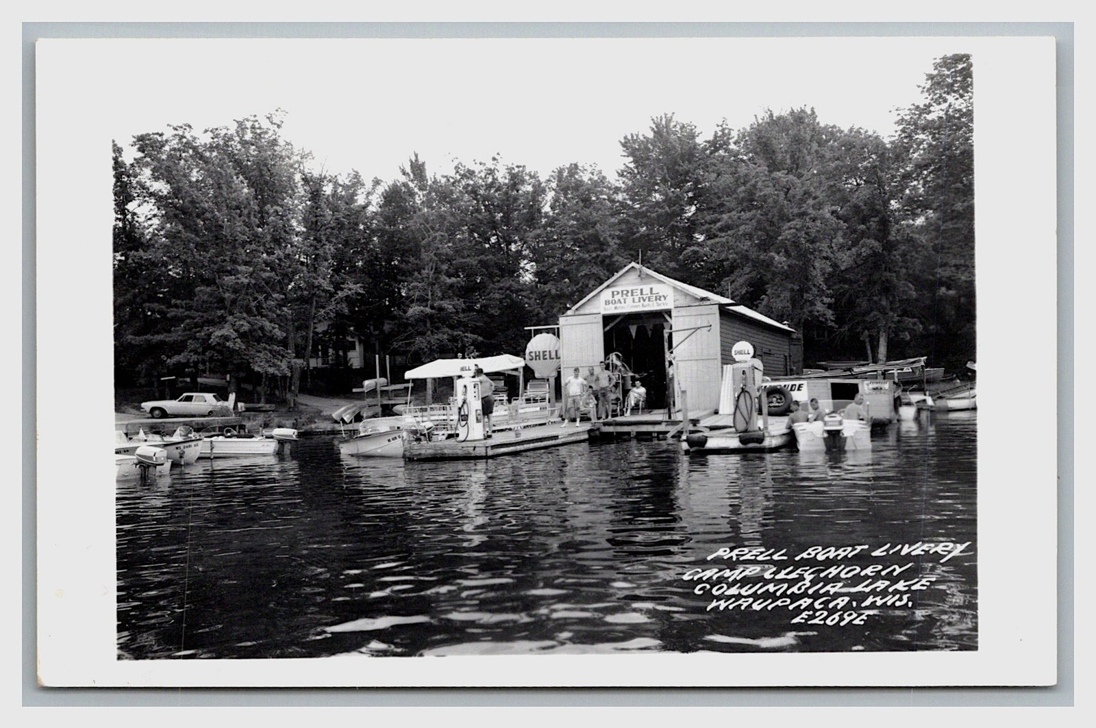 RPPC WAUPACA, WI ~ PRELL BOAT gas station CAMP LEGHORN COLUMBIA LAKE