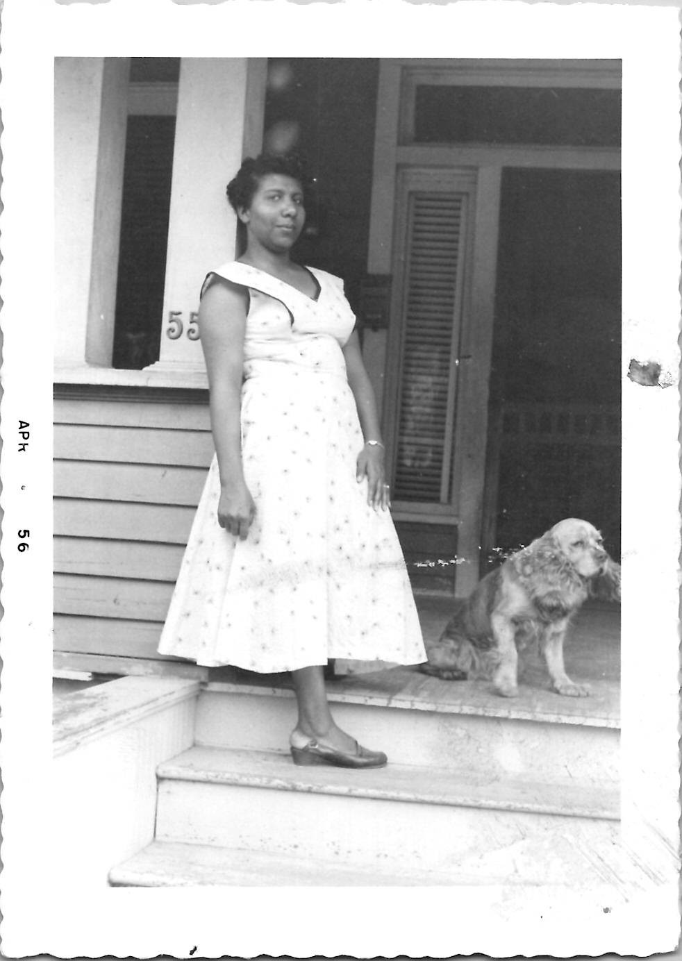 Pretty Black Woman with Cute Cocker Spaniel Dog Snapshot Pets 1956 Vintage Photo