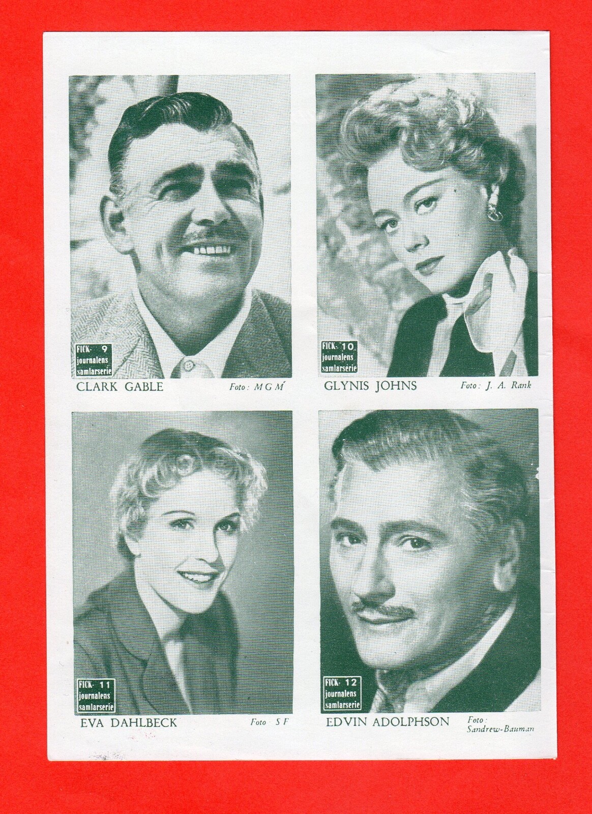 Clark Gable/Glynis Johns 1952 Fickjournalen Uncut Sheet  Rare