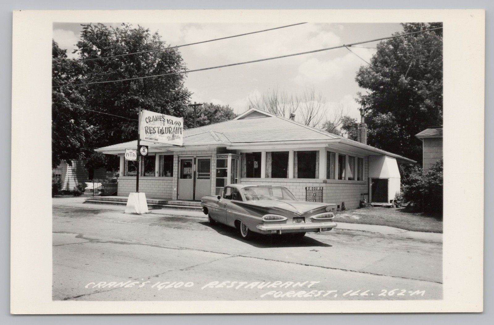RPPC Crane's Igloo Restaurant 1959 Chevy impala Phone Booth Forrest IL Postcard RPPC Crane's Igloo Restaurant 1959 Chevy impala Phone Booth Forrest IL Postcard