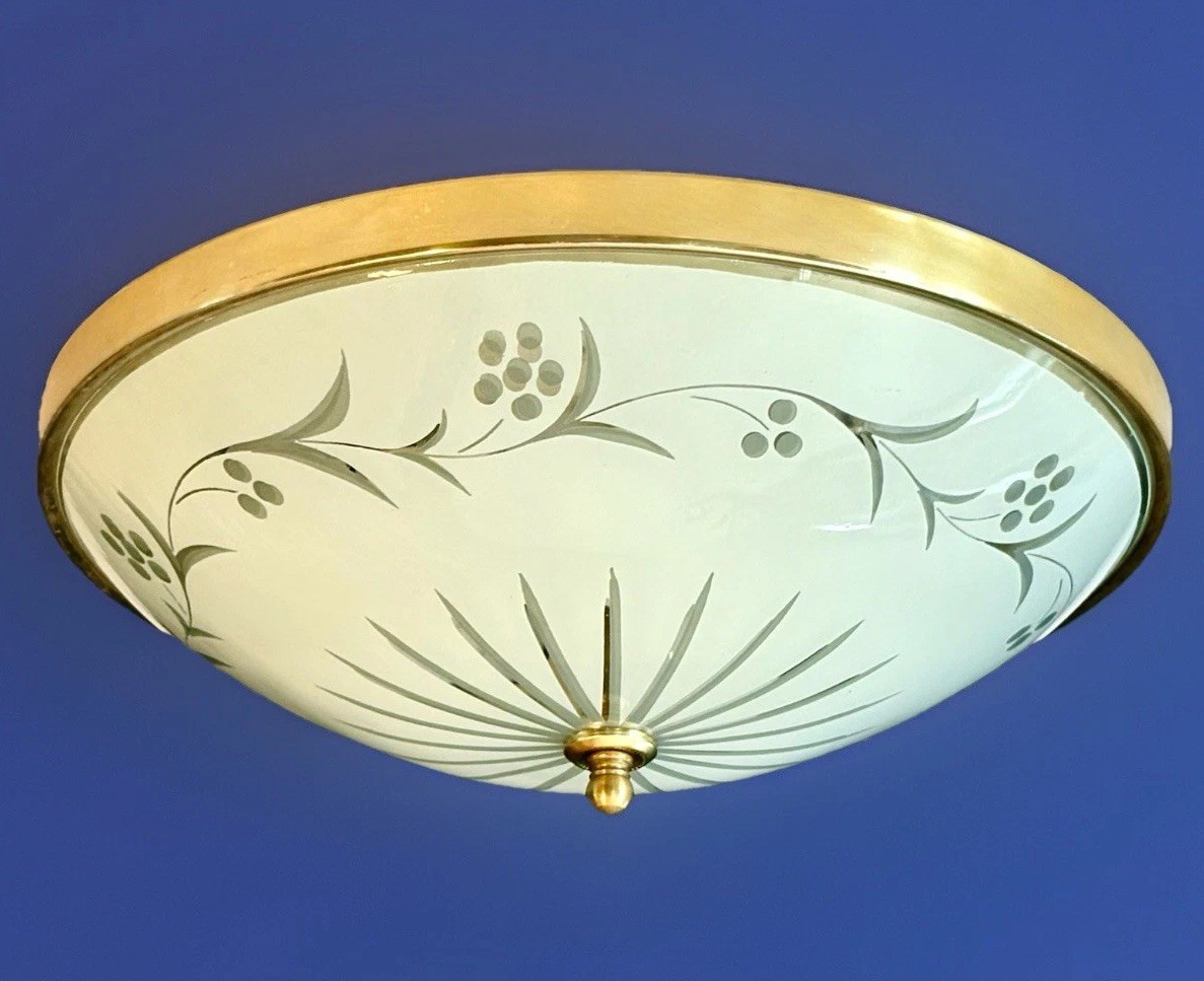 Vtg 1950s-70s MCM Retro Starburst Atomic Snowflake W/Vine Ceiling Light Fixture