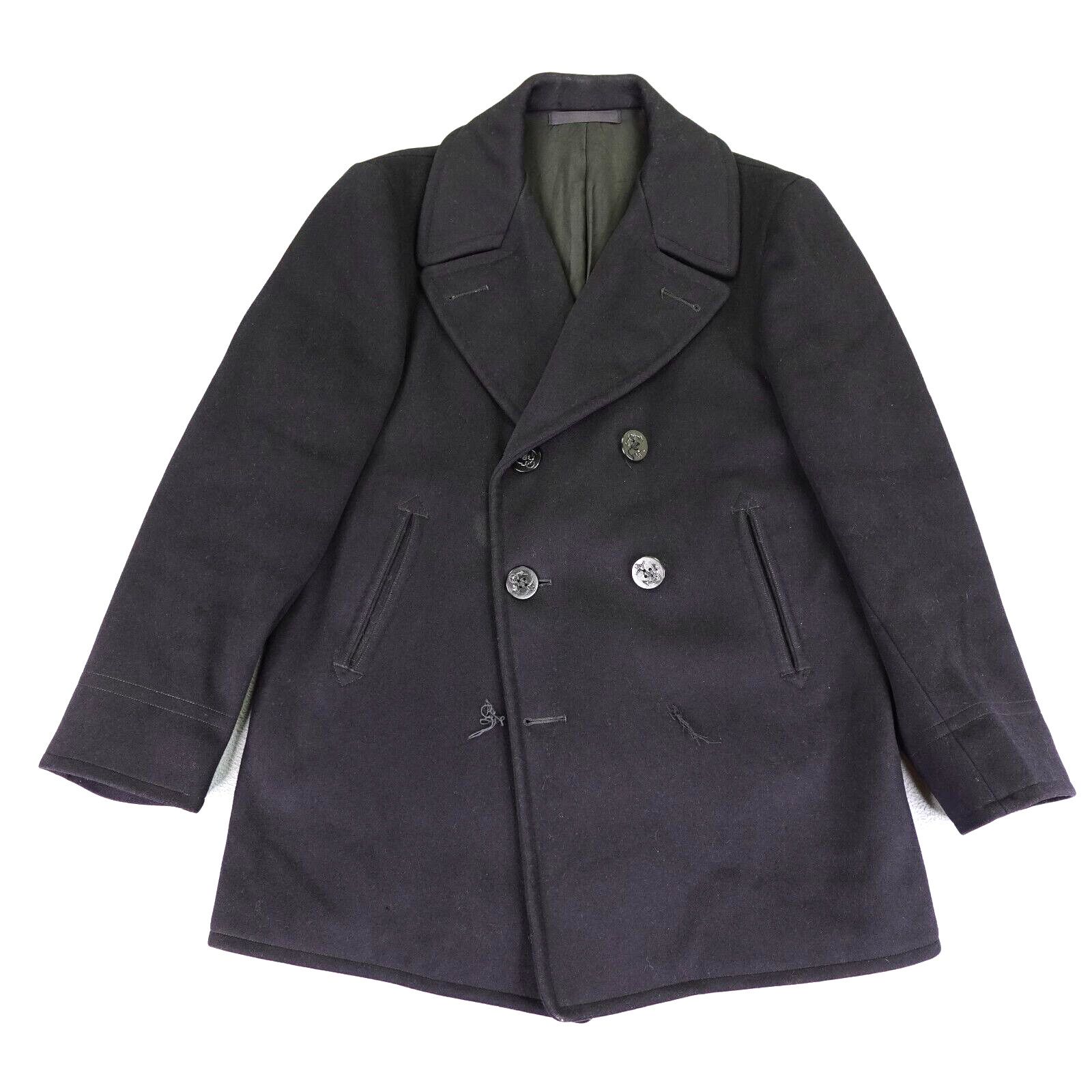 Vintage US Navy Jacket 42 Black Wool Pea Coat 40s 50s N140 Naval Clothing Depot