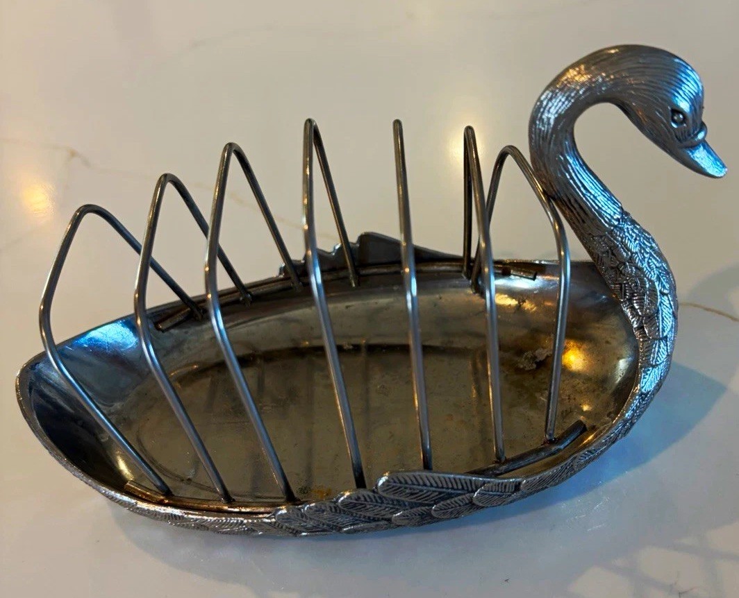 Vintage Silverplate 6-Slice Swan Toast Rack As-Found Estate Patina Unmarked