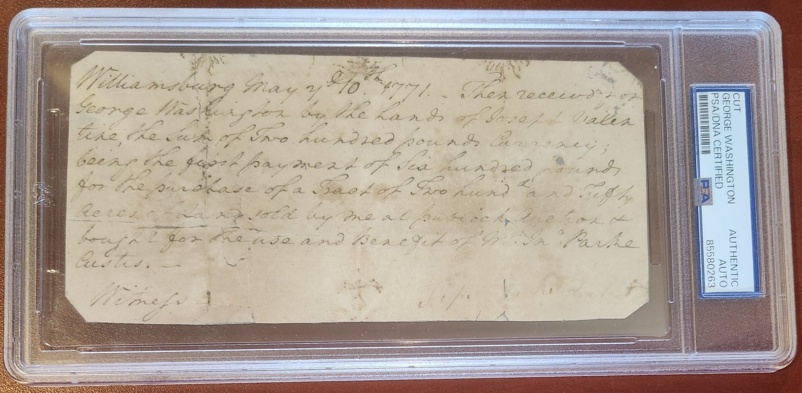 GEORGE WASHINGTON signed 1771 handwritten note PSA authenticated