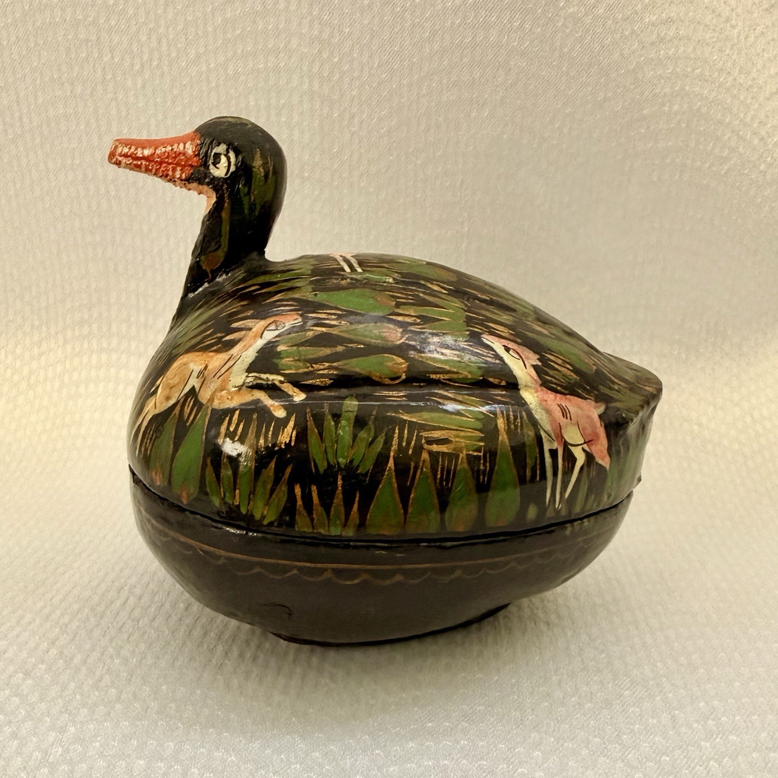 Antique RARE Kashmiri Hand Painted Duck Box Hangul Himalayan Deer Islamic Art Antique RARE Kashmiri Hand Painted Duck Box Hangul Himalayan Deer Islamic Art