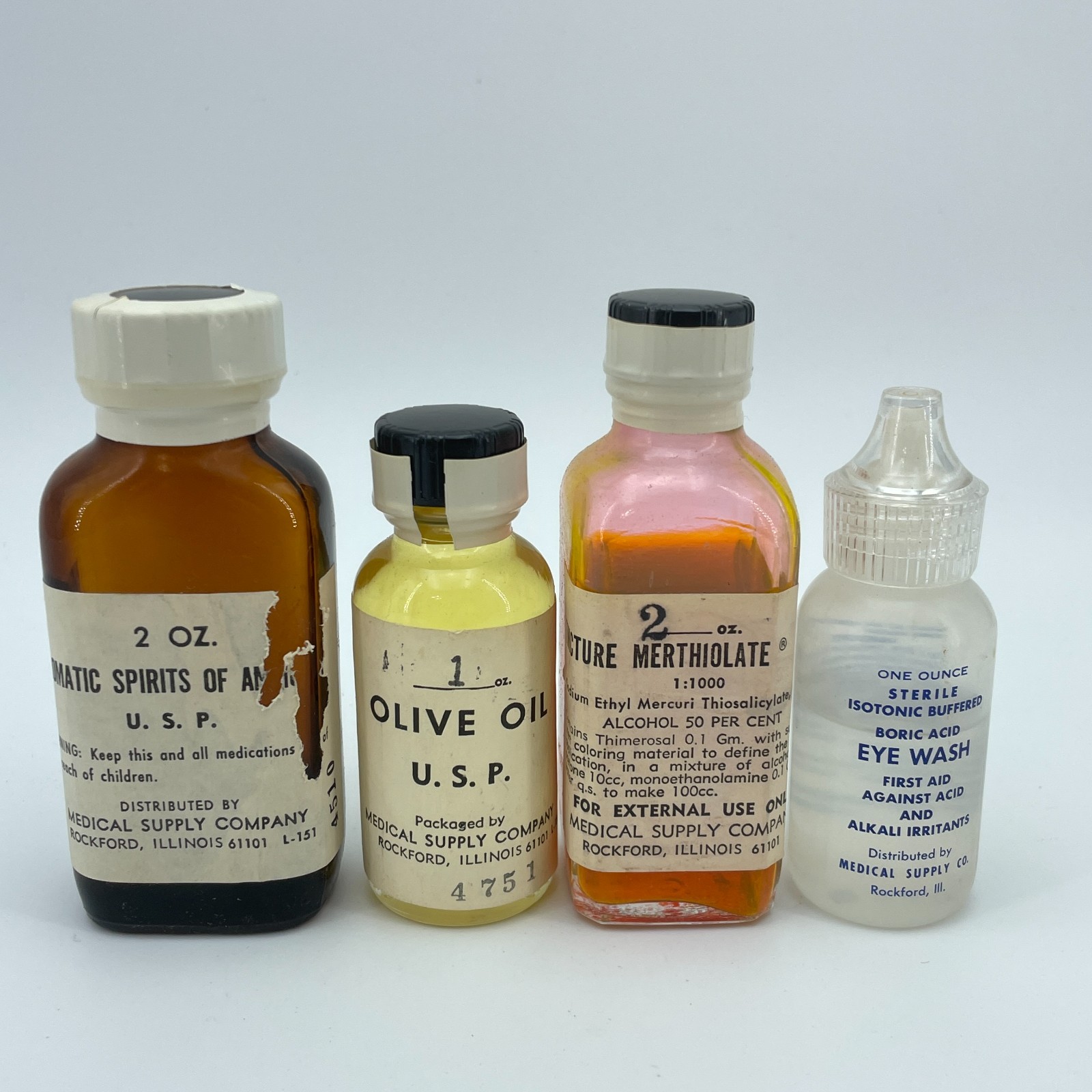 Vintage MSCO First Aid Bottles Medical Supply Glass Lot NOS USA Display Set NEW Vintage MSCO First Aid Bottles Medical Supply Glass Lot NOS USA Display Set NEW