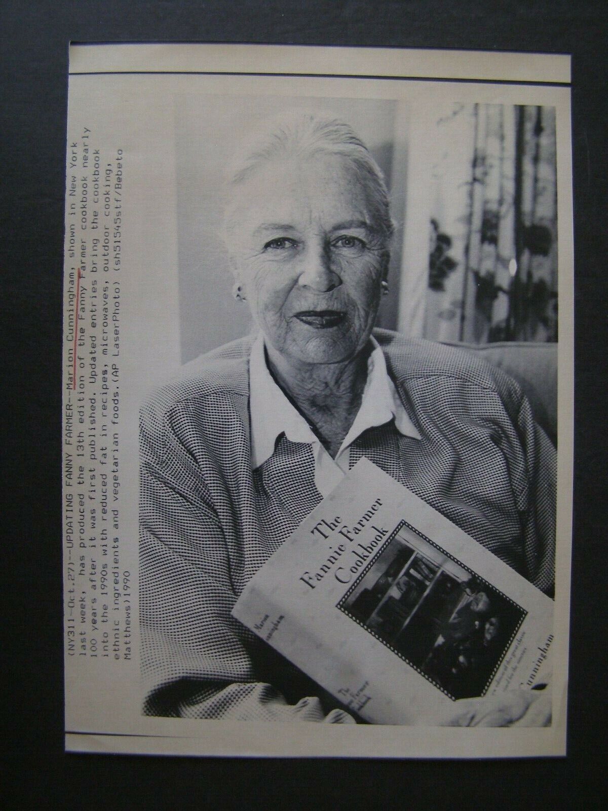 AP Wire Press Photo 1990 Marion Cunningham Author of The Fanny Farmer Cookbook