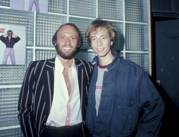 Maurice Gibb Robin Gibb during Launch of Robin Gibb\'s 2nd Solo Alb- Old Photo