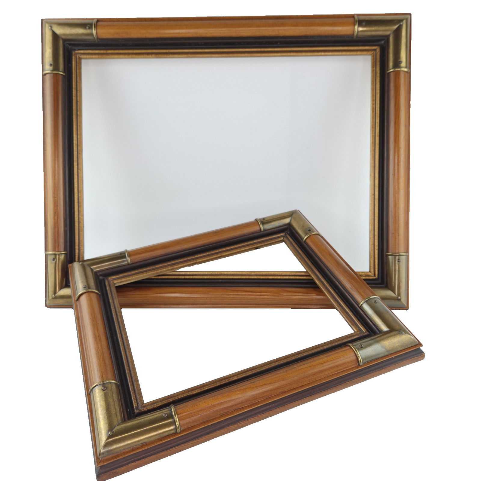 VTG Solid Wood Picture Frame Set Faux Brass Accents 11x13 & 15x19 1970-1980s VTG Solid Wood Picture Frame Set Faux Brass Accents 11x13 & 15x19 1970-1980s