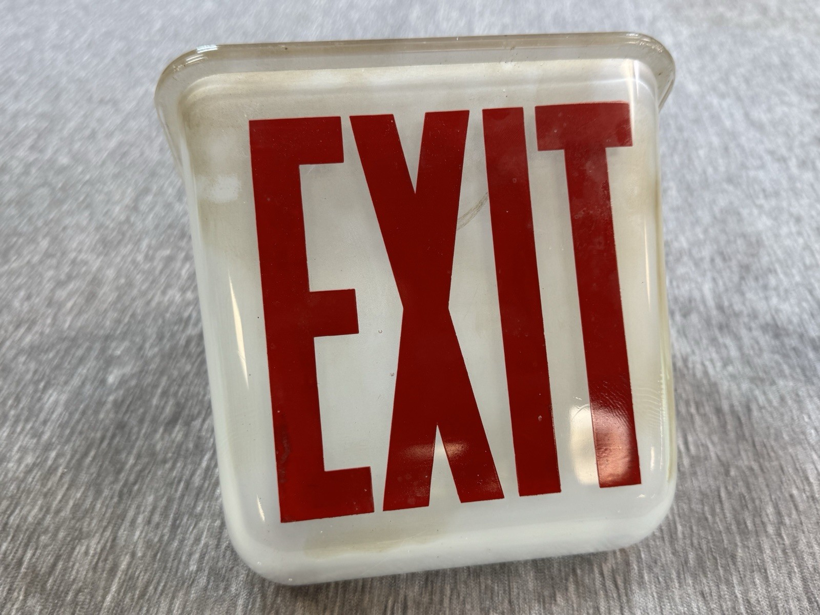 Vintage Exit Sign KOPP Frosted Glass Triangle Top Mount Theater Art Deco Red Vintage Exit Sign KOPP Frosted Glass Triangle Top Mount Theater Art Deco Red