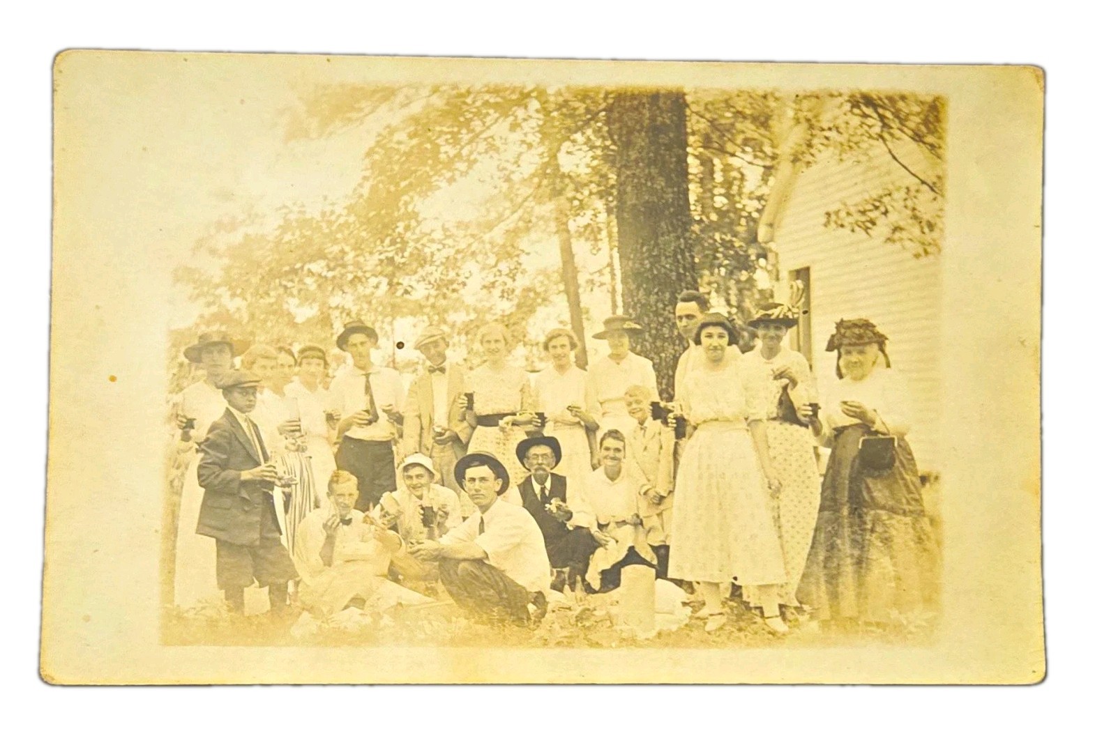 Antique RPPC Photo Postcard 1910s Outdoor Group Lawn Party Edwardian Fashion AZO