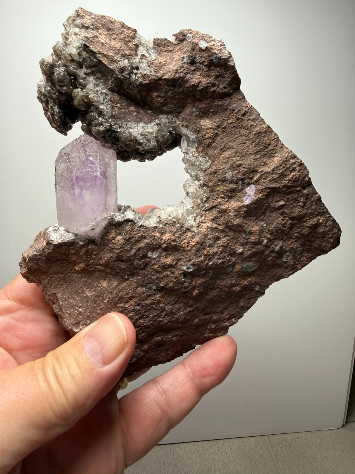 ONE-OF-A-KIND Goboboseb Amethyst Crystal w/ Analcime in UV Calcite Matrix-SALE ONE-OF-A-KIND Goboboseb Amethyst Crystal w/ Analcime in UV Calcite Matrix-SALE