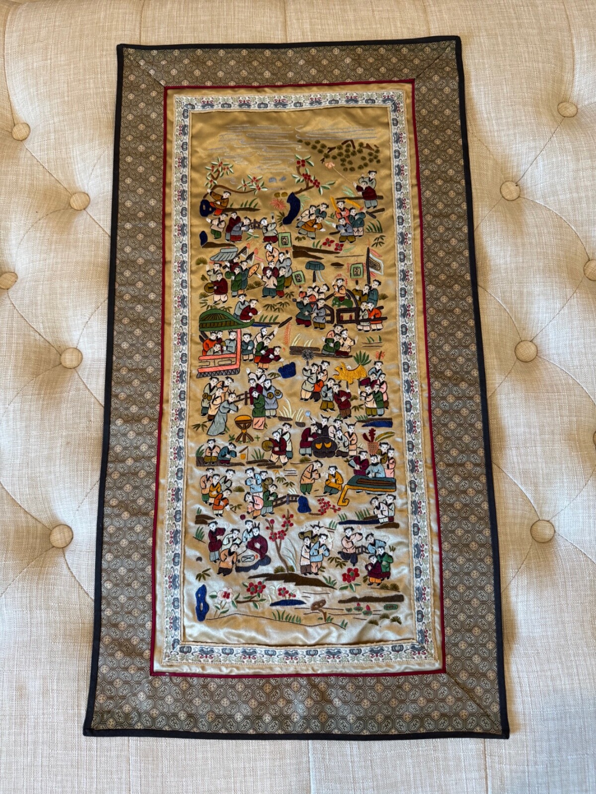 Vintage Chinese Silk Embroidered Textile 100 Children Design