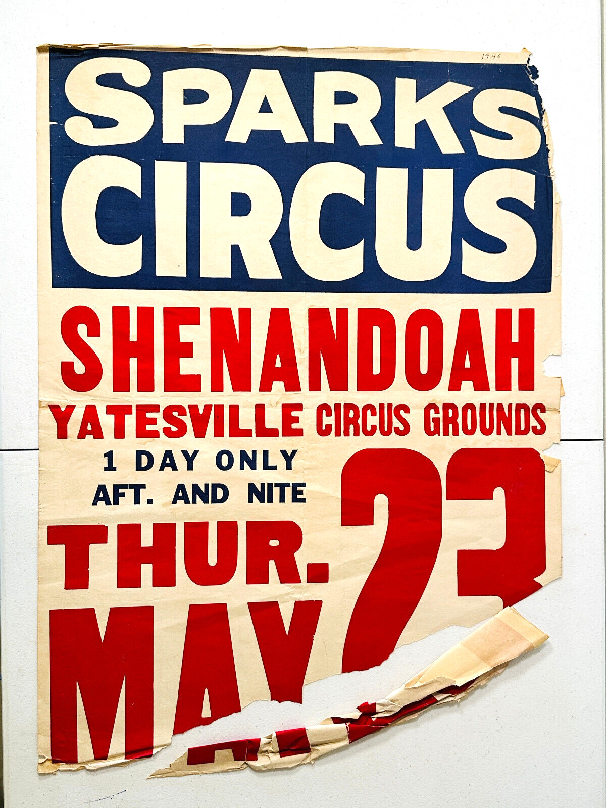 1946 Sparks Shenandoah PA Yatesville circus carnival poster advertising 1946 Sparks Shenandoah PA Yatesville circus carnival poster advertising