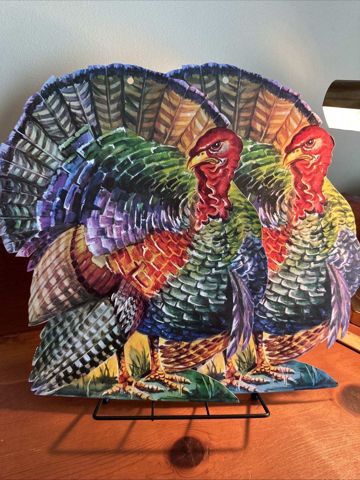 Lot of 2 (pair) Vintage Thanksgiving Turkey Die Cut Cardboard Retro Decor