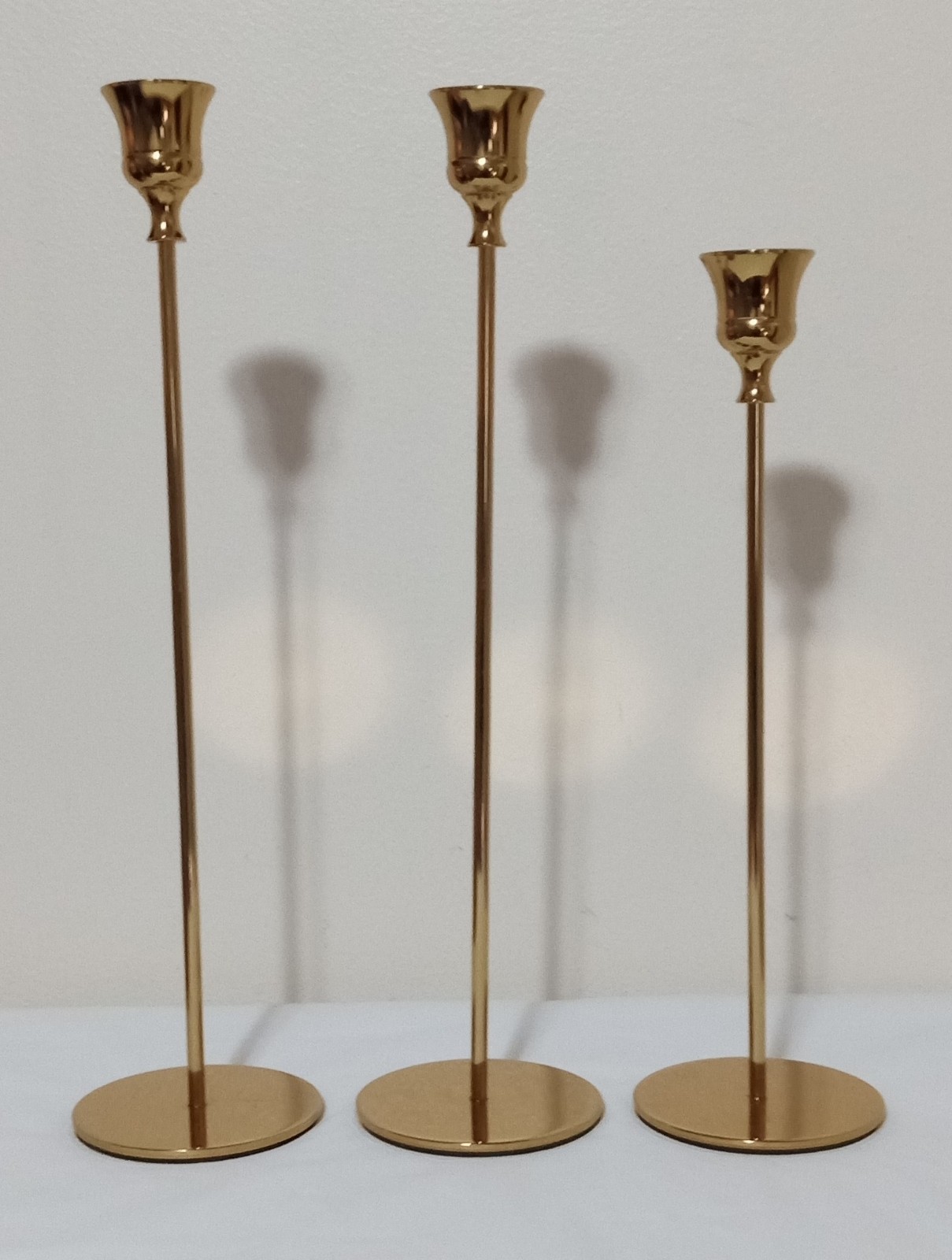 3 Brass Taper Candle Holders Tall & Thin 12.625, 12.5 & 10\