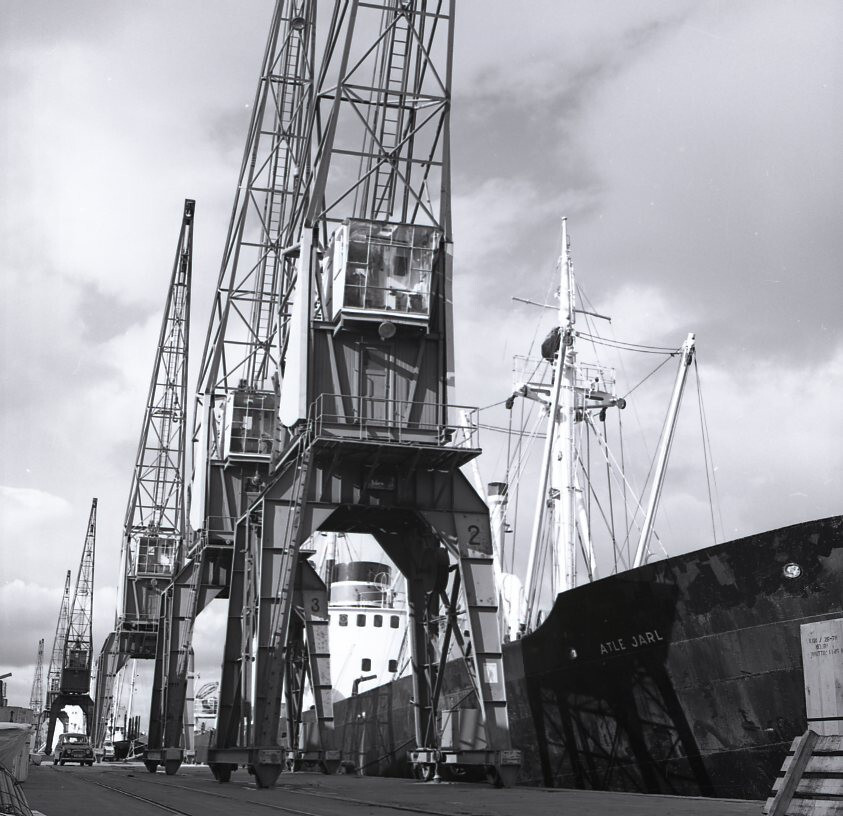 a16 Original Negative 1970  Trondheim Loading Crane on Dock Atle Jarl Ship 506a