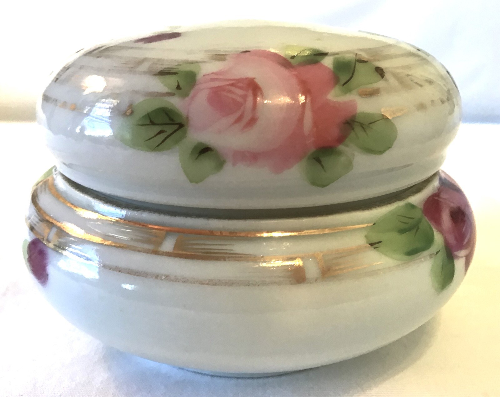 Antique NIPPON Handpainted Floral Trinket Dish with Lid
