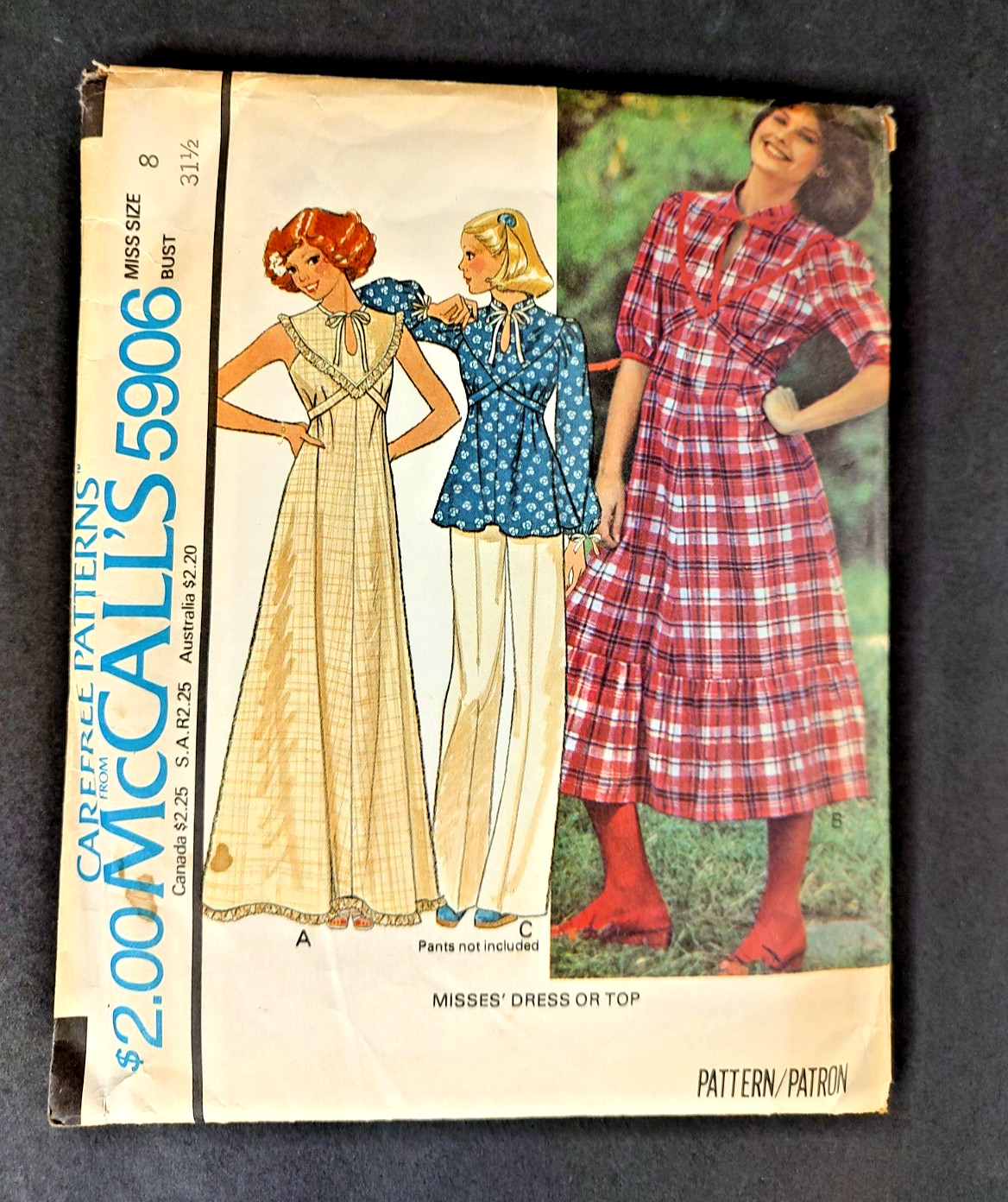 Vintage McCall's 70s Sewing Pattern 5906 Cottagecore Country Dress & Top Sz 8