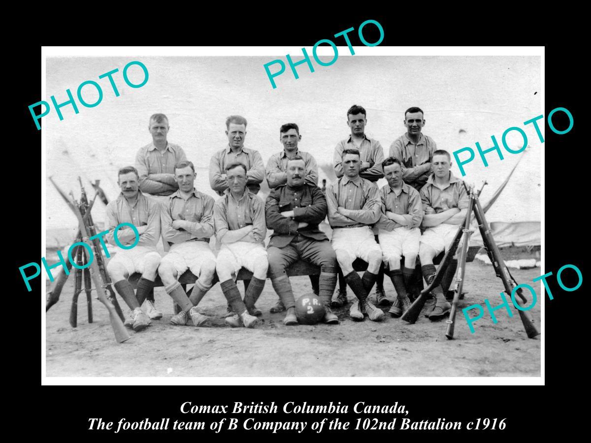 OLD LARGE HISTORIC PHOTO OF COMAX BC CANADA 102nd BATTALION FOOTBALL TEAM c1916