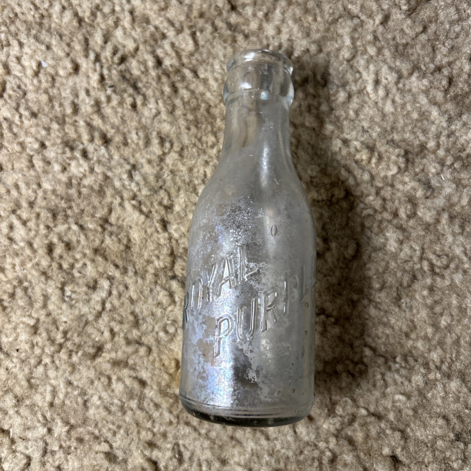 Antique 1910s Royal Purple Grape Juice Bottle Clear Embossed Glass Small 5 1/4\