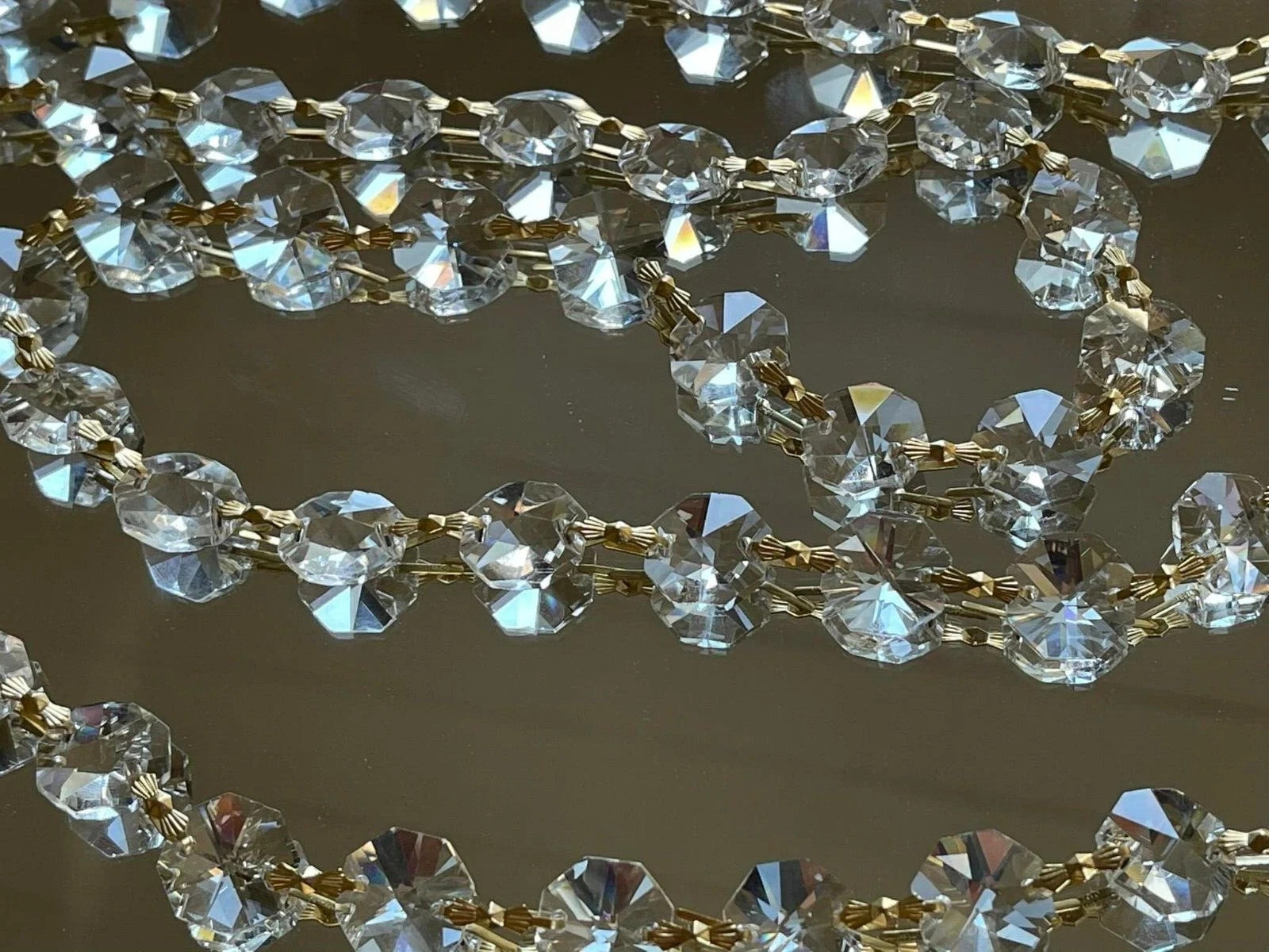 3.3 Feet Chandelier Crystal Bead Chain Prism Parts K9 AAA 30% Lead 14mm Gold