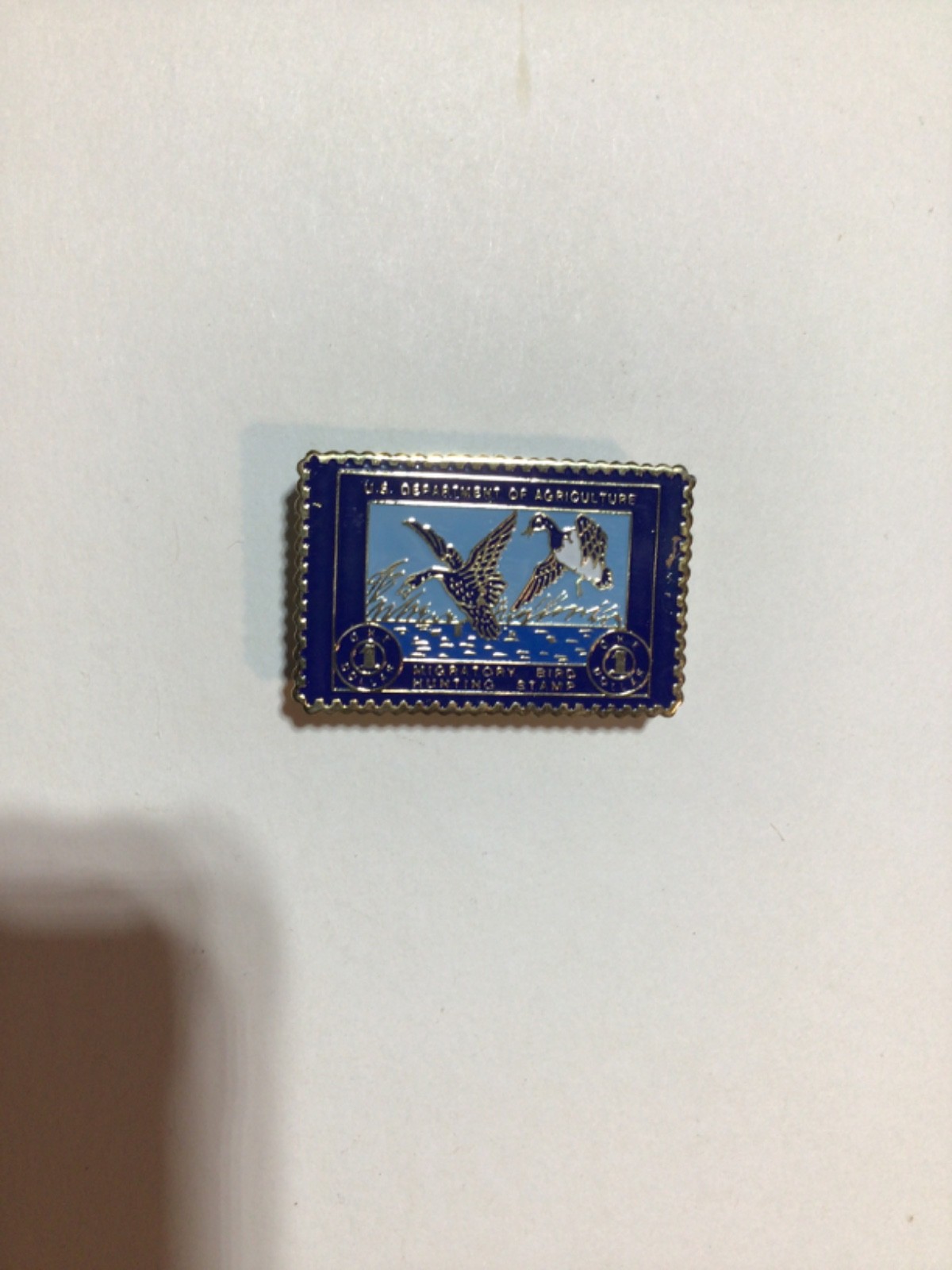 Duck Stamp Pin copy RW 1 First Federal Duck Stamp on Enamel Gold Edge Pin (NEW)