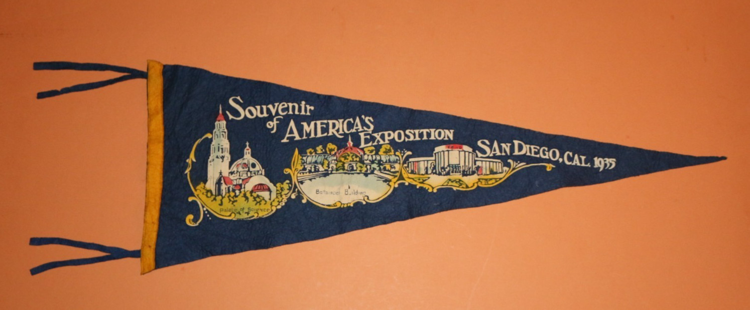 Rare antique 1935 San Diego California America\'s Exposition Pennant Wool Felt