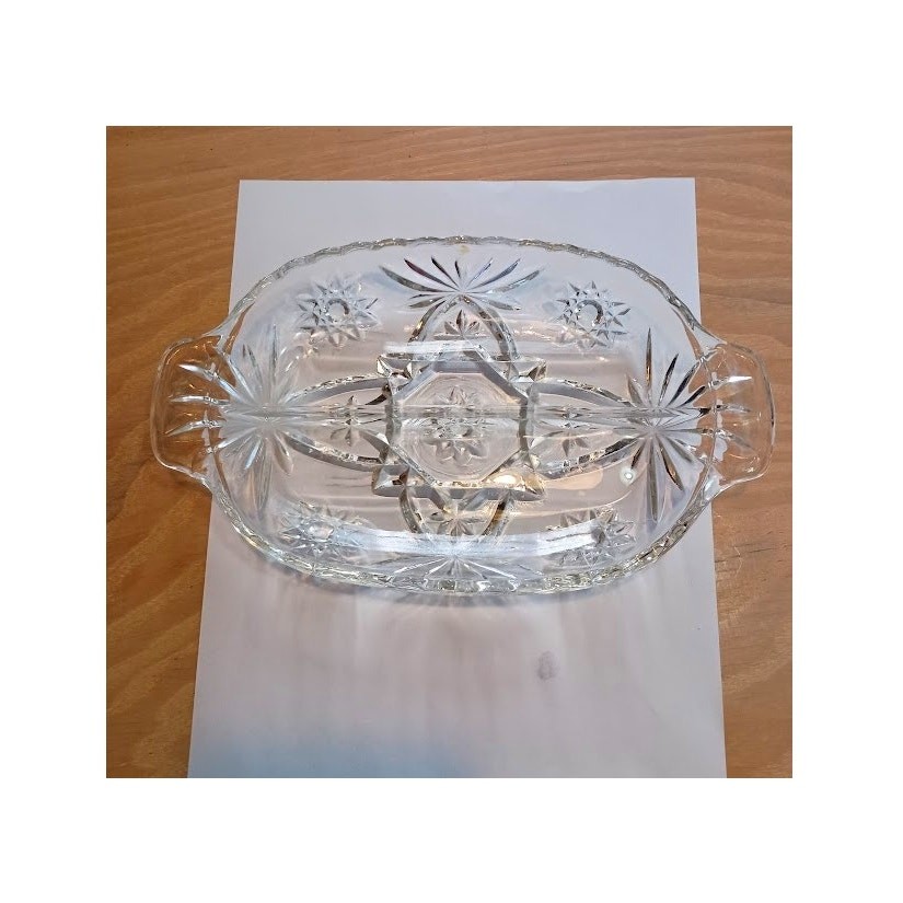 Vintage Crystal Clear Divided Relish Dish Star Pattern w/Handles 10 Vintage Crystal Clear Divided Relish Dish Star Pattern w/Handles 10