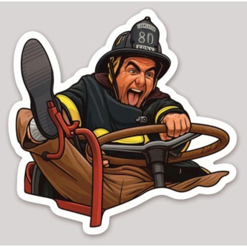 2 Inch Kramer Seinfeld Driving The Tiller Ladder Firetruck Funny Helmet Sticker