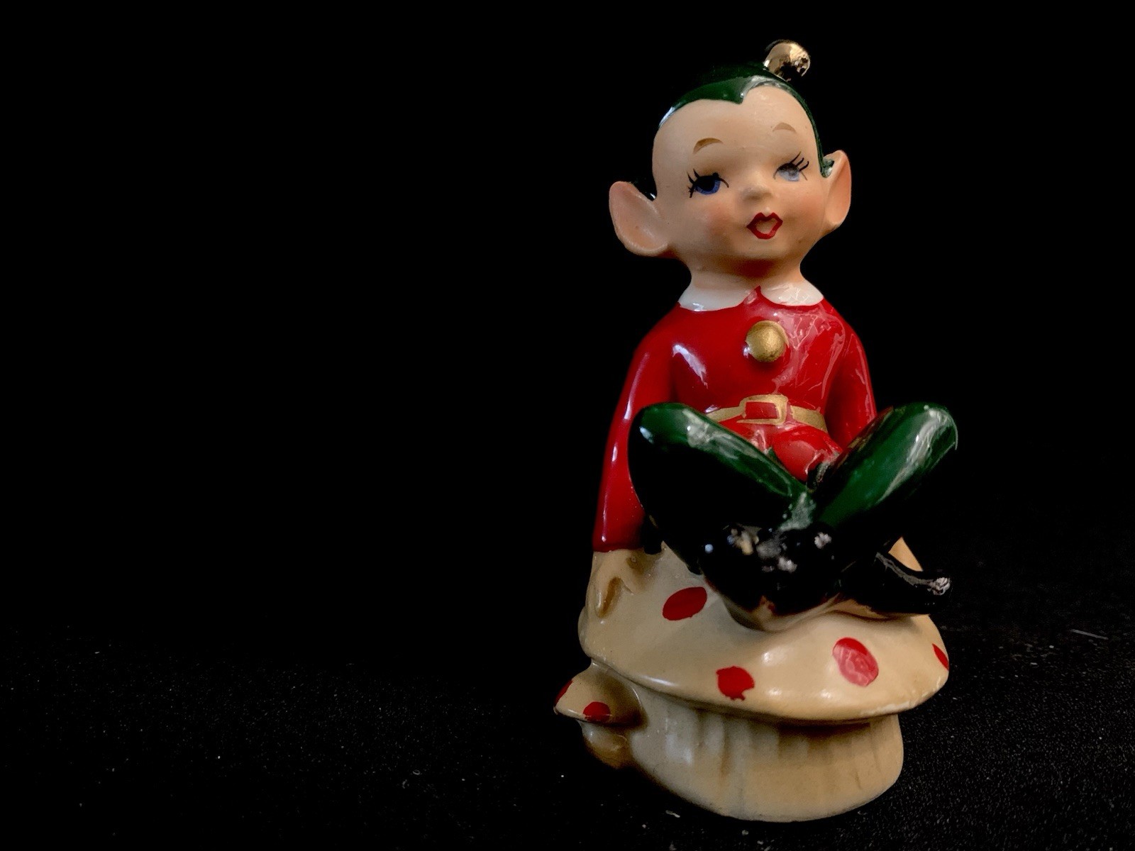 NORCREST Pixie Elf on Mushroom Christmas 1950s Japan Vintage NAPCO HOLT HOWARD