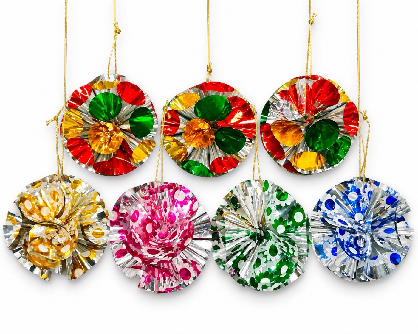 Vintage Foil Christmas Ornaments Lot 7 Mid Century Retro Tinsel Flower Pom Pom Vintage Foil Christmas Ornaments Lot 7 Mid Century Retro Tinsel Flower Pom Pom