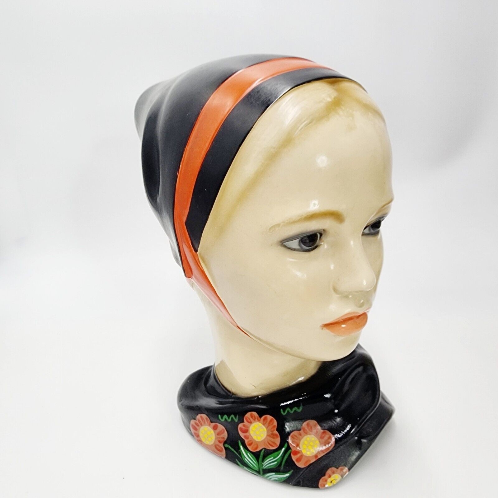 Vintage Marwal Dutch Scandinavian MCM Chalkware Plaster Girl Head Bust 8.5
