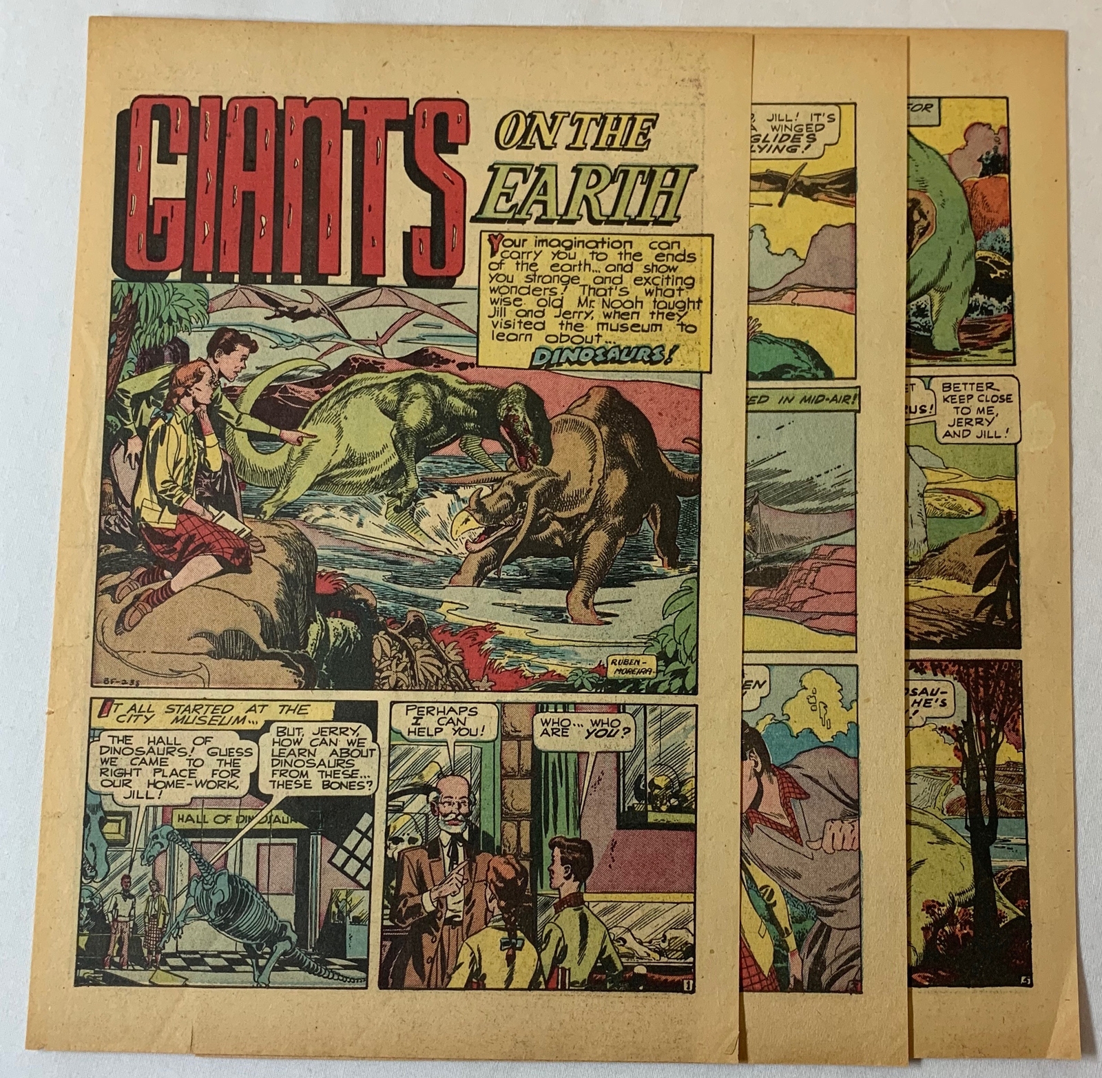 1949 six page cartoon story ~ DINOSAURS Giants On The Earth