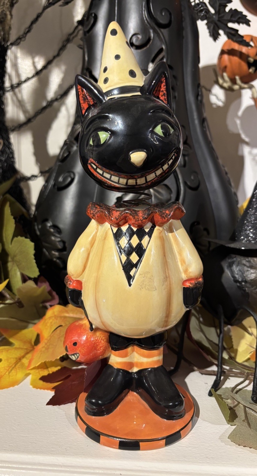 Halloween Black Cat Party Hat Ceramic Bobble Head VTG Style PAIRS W/BETHANY LOWE Halloween Black Cat Party Hat Ceramic Bobble Head VTG Style PAIRS W/BETHANY LOWE