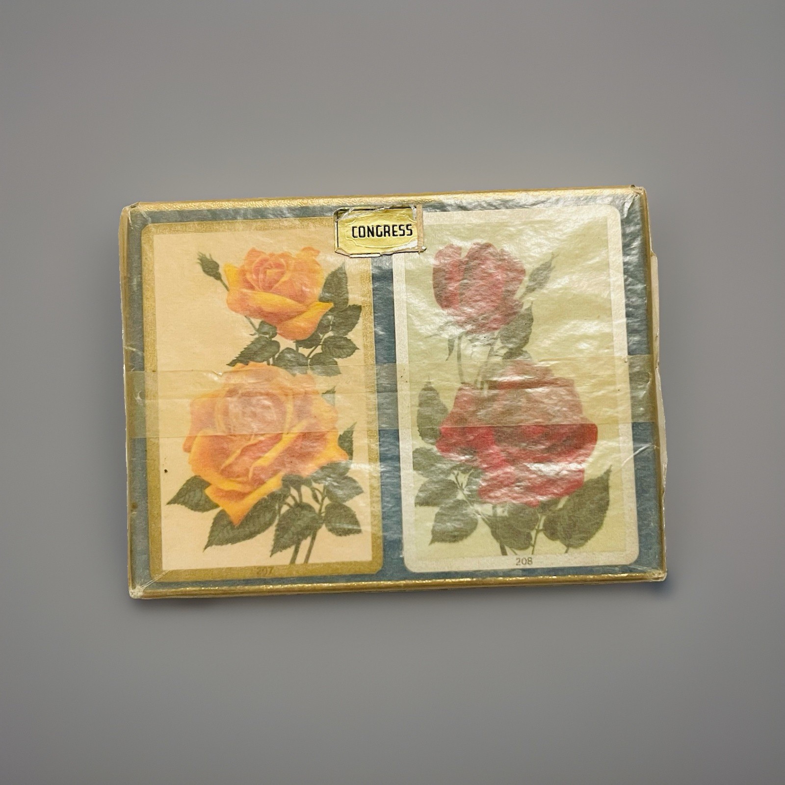 MIP Cellophane Sealed Vintage Playing Cards Double Deck Pink Red Roses MIP Cellophane Sealed Vintage Playing Cards Double Deck Pink Red Roses