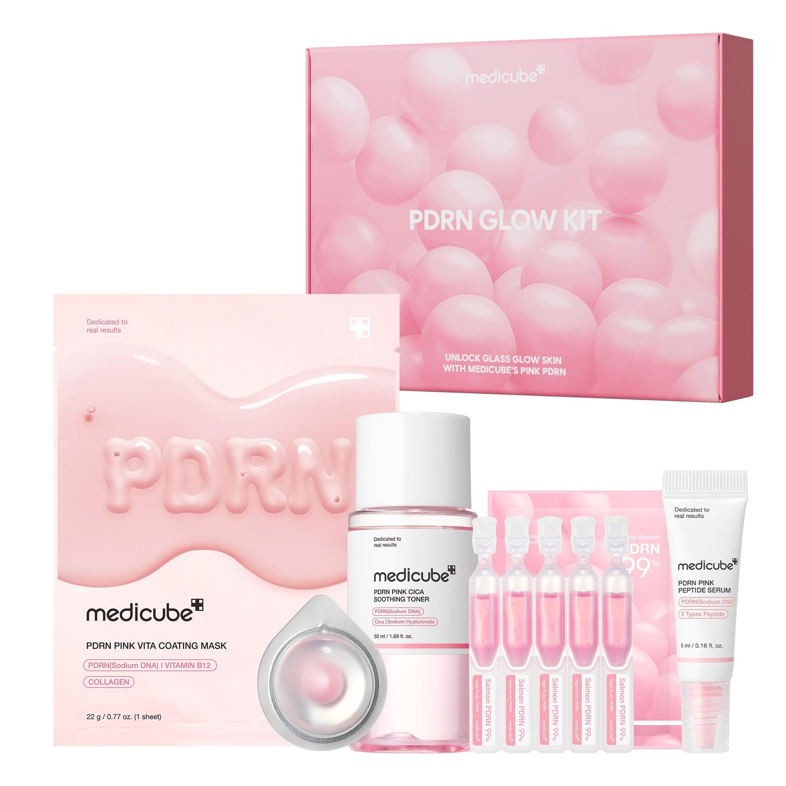 medicube Salmon DNA PDRN Trial Kit | Glass Glow Mini Skincare Set with Toner, Se