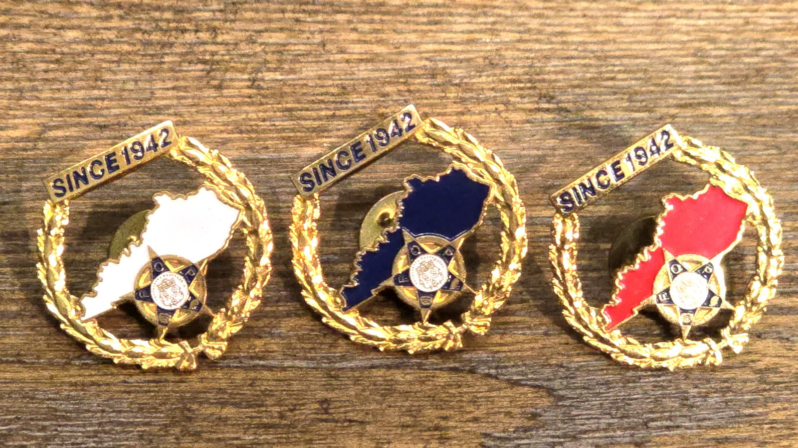 3pc Kentucky F.O.P. Lapel Pins Red White Blue Enameled Wreath Shape