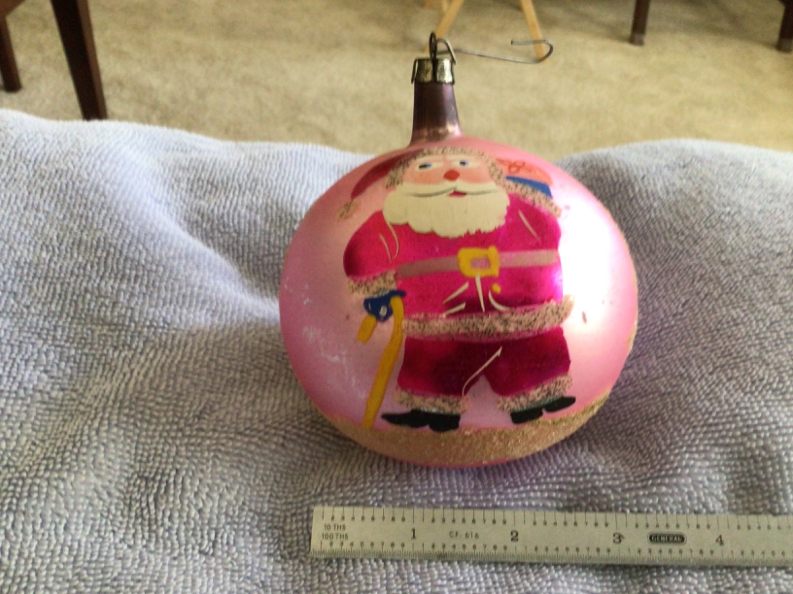 Vintage Glass Christmas Ornament- Jumbo Santa ball