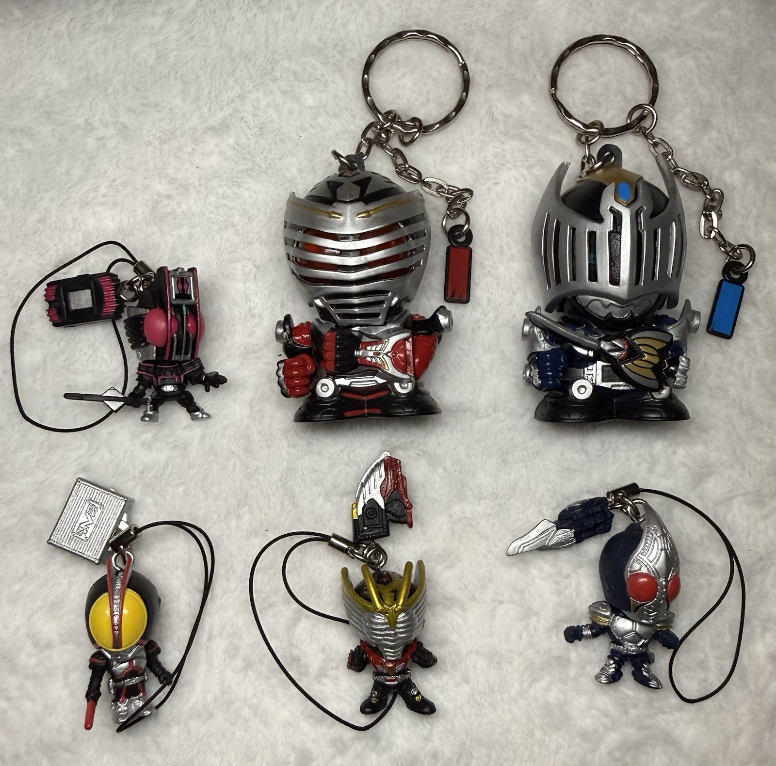 Kamen Rider Lot of 6 Keychains Chibi Figures Ryuki Decade Faiz phone strap mixed