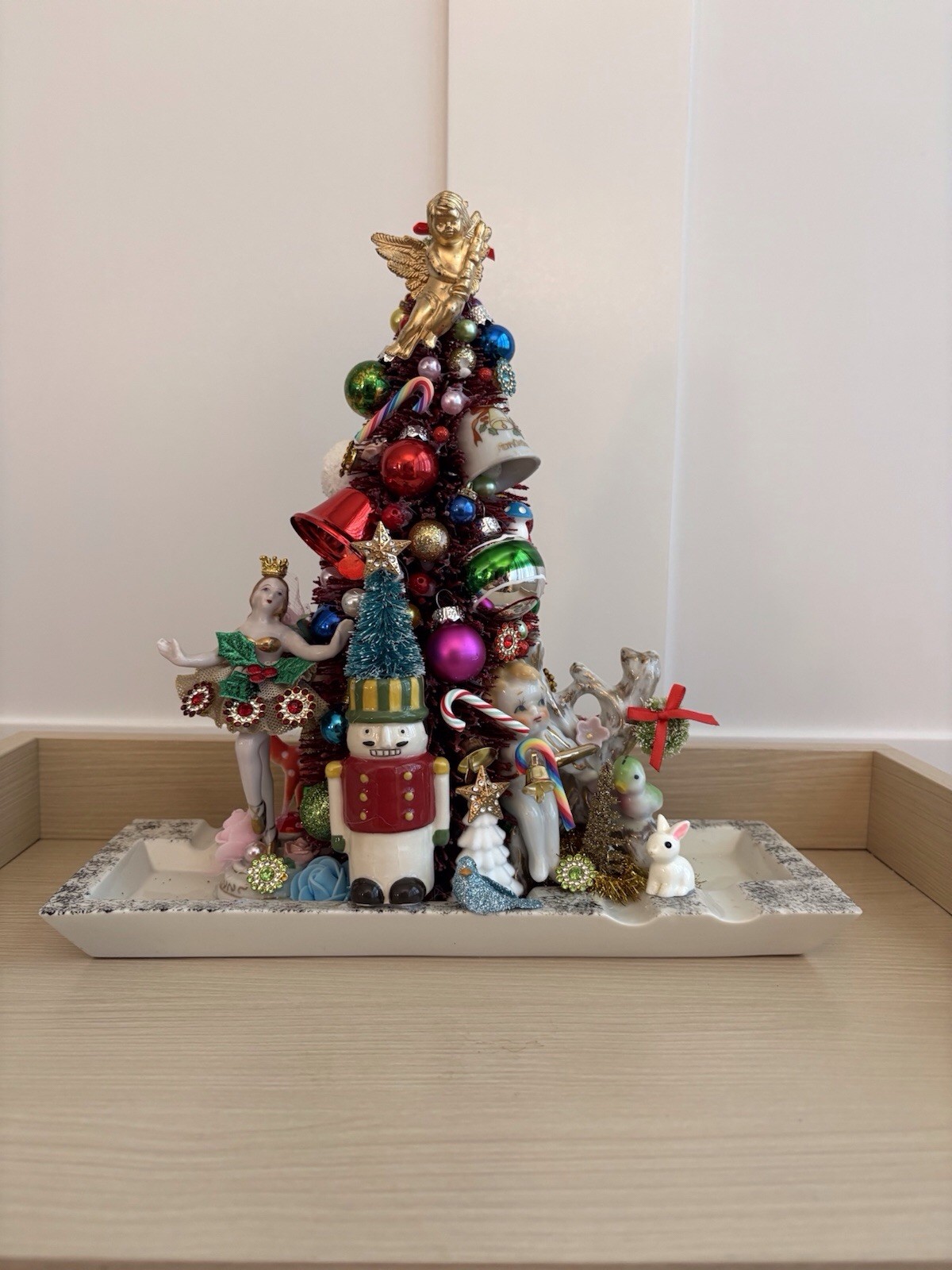 Vint Christmas Tree Bottle Brush Mercury Orn MCM Ashtray Nutcracker Ballerina