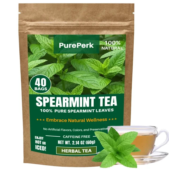 PurePerk Spearmint Tea 40 Bags Caffeine Free Herbal Mint Digestive Tea