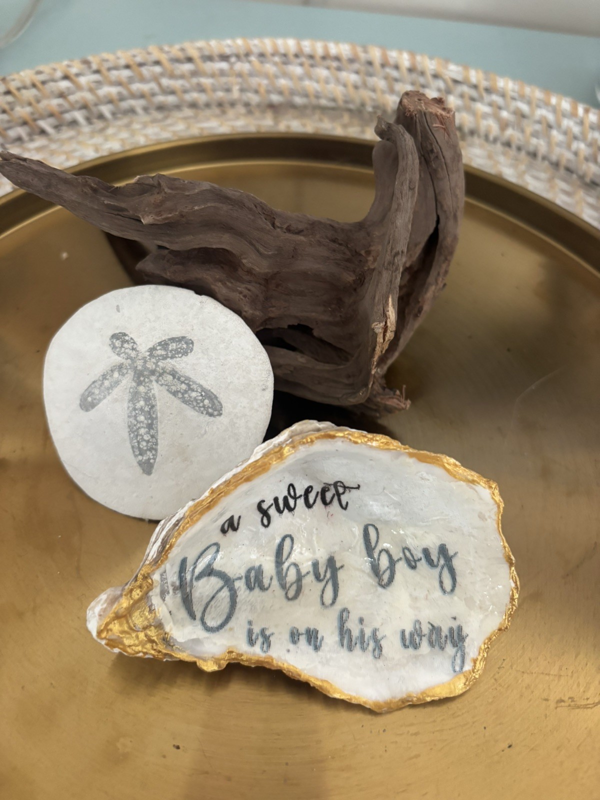 Baby boy Reveal Oyster Shell Trinket Dish Baby boy Reveal Oyster Shell Trinket Dish