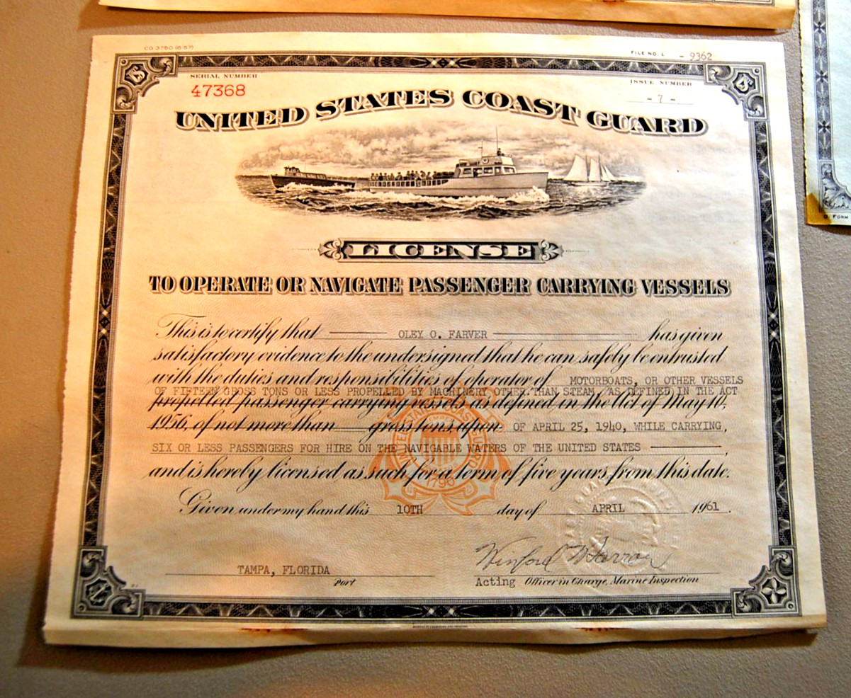 RARE Vintage Coast Guard Licenses 1959/61 & FCC License 1959-Lot of 3, Lot 4 RARE Vintage Coast Guard Licenses 1959/61 & FCC License 1959-Lot of 3, Lot 4