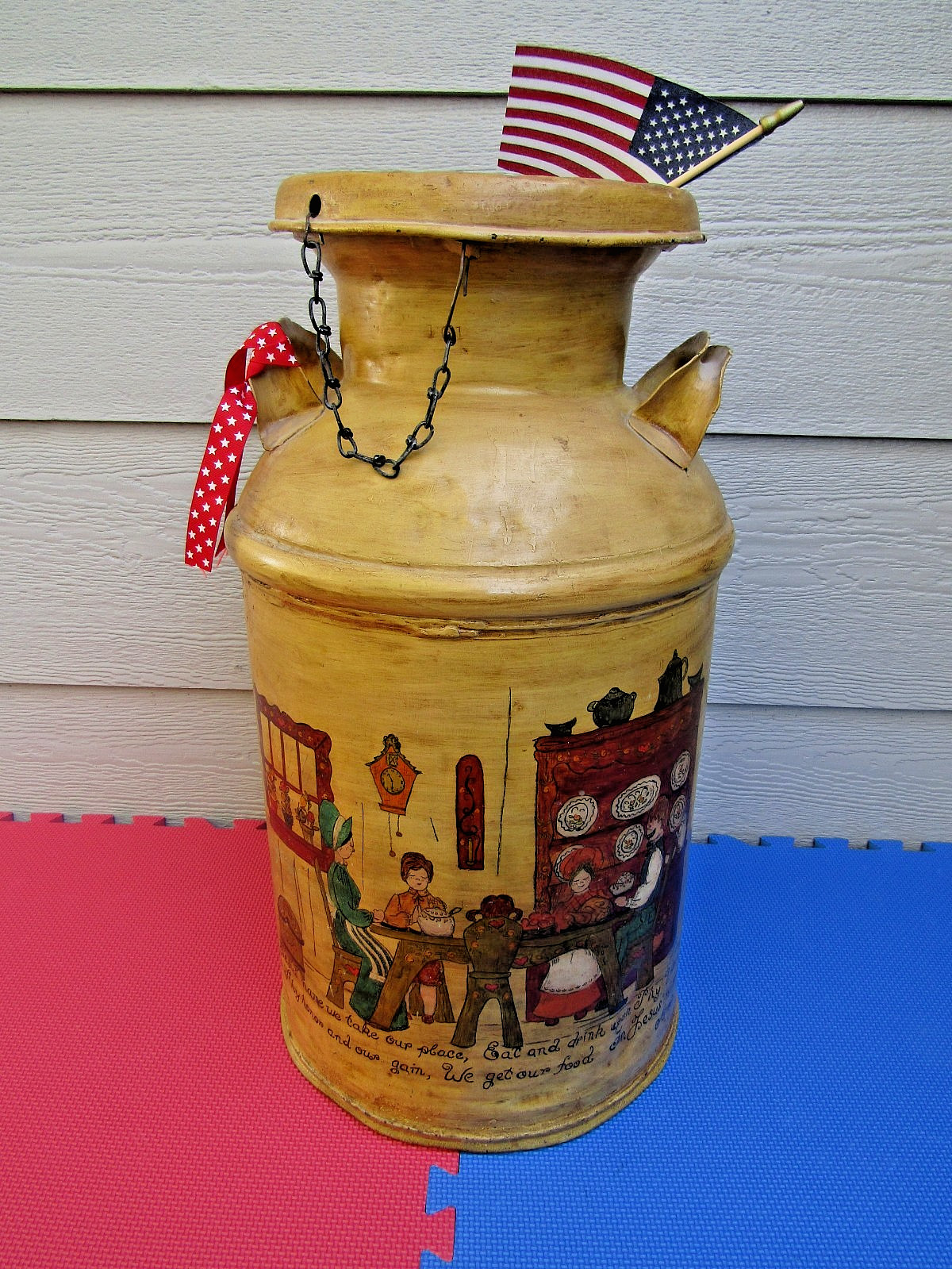 antique 1930\'s picture painted metal milk can