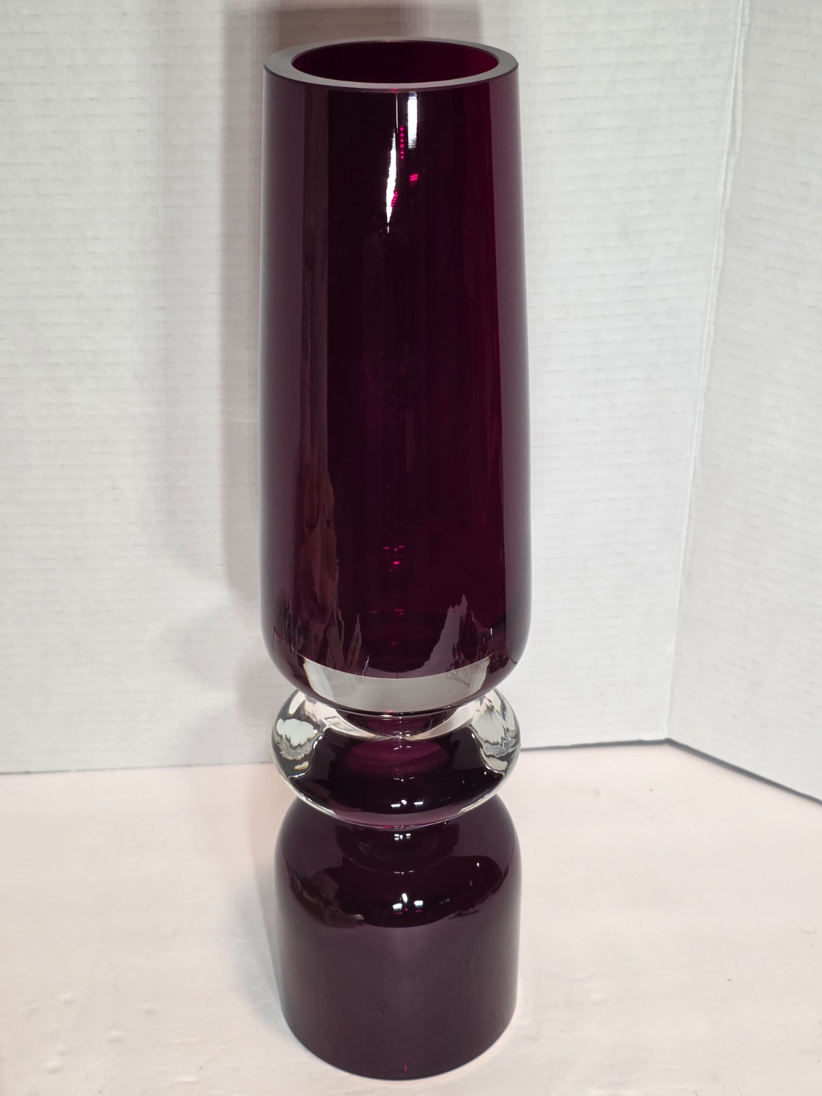 Waterford Marquis Tango Amethyst Vase Clear Base Art Glass Cylinder-Shaped 16\