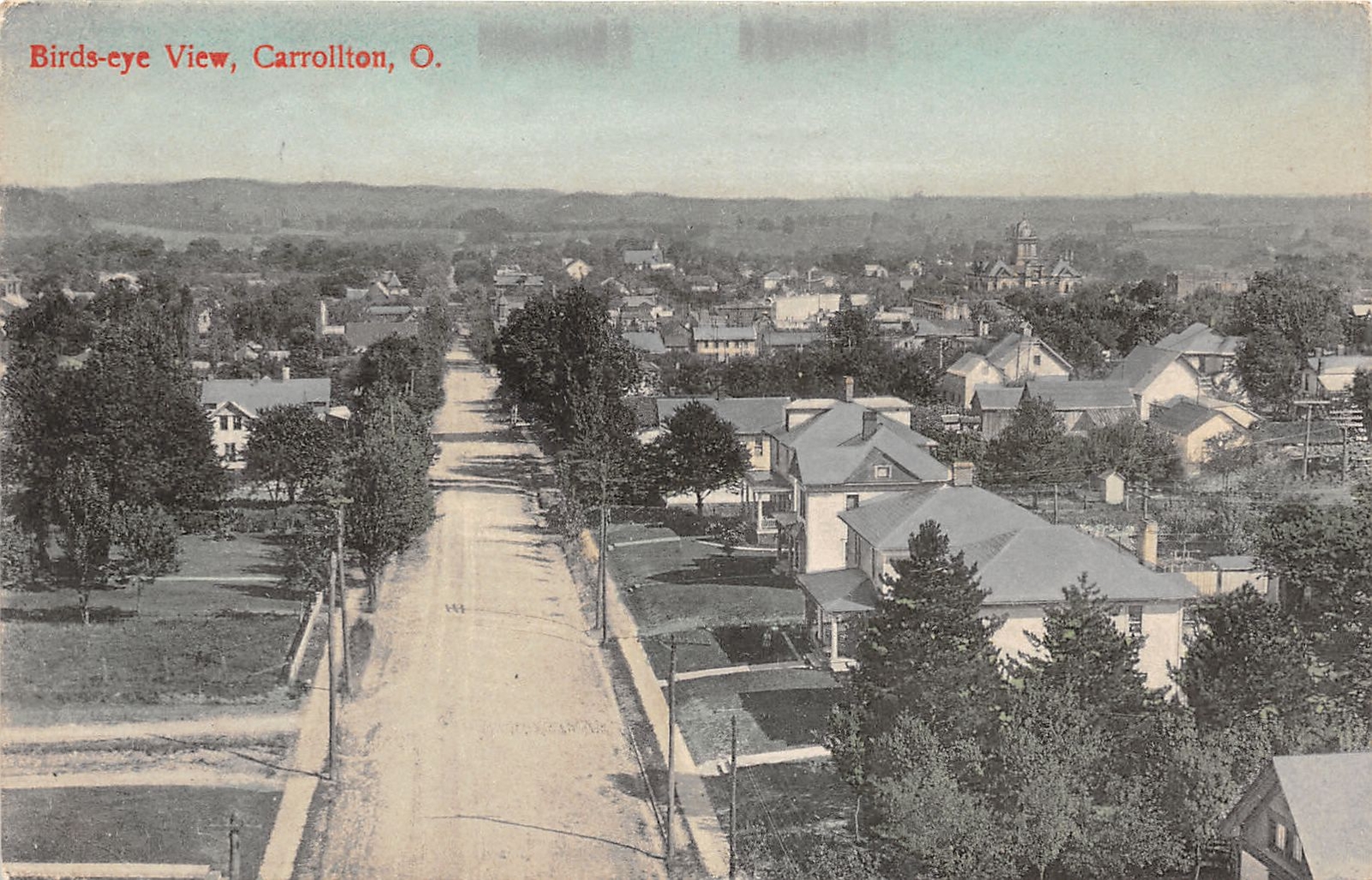 E87/ Carrollton Ohio Postcard Carroll County 1910 Birdseye View Homes 1